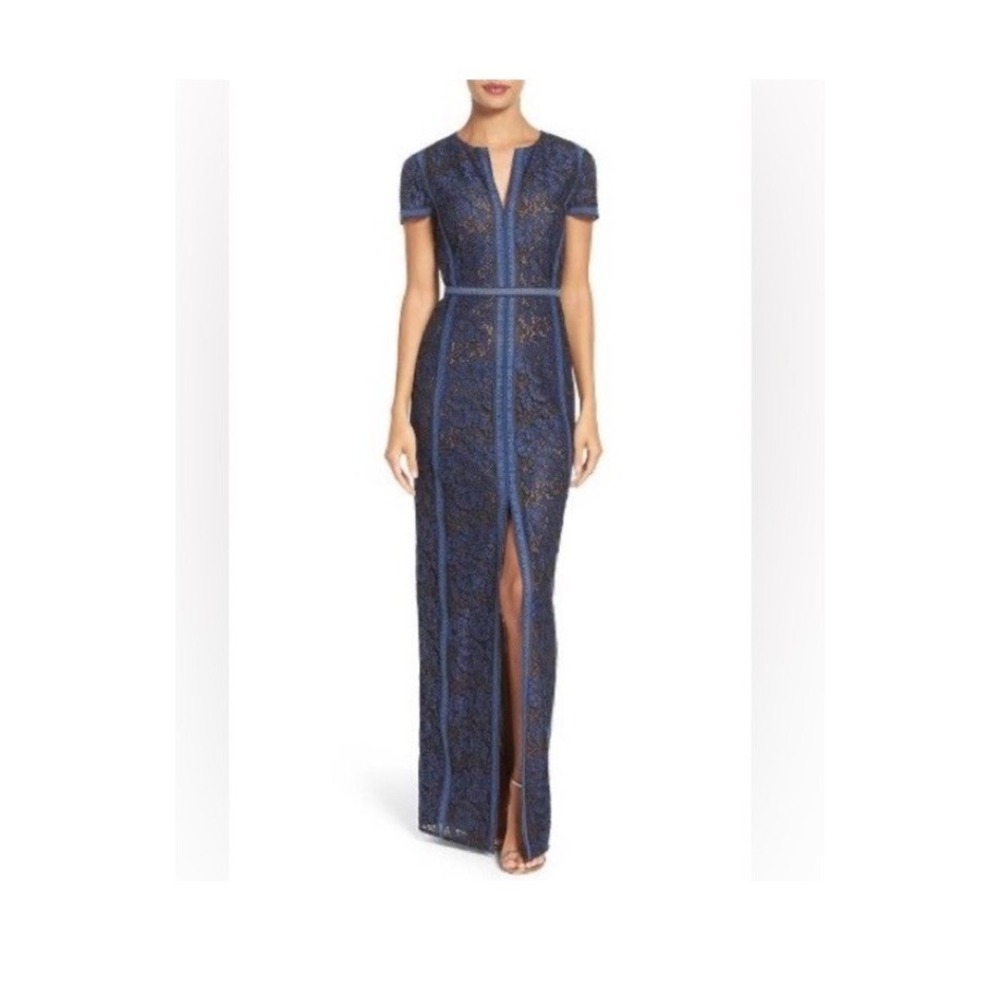 BCBG maxazria Dress Cailean Navy Blue Lace Long Dress New Sz 6